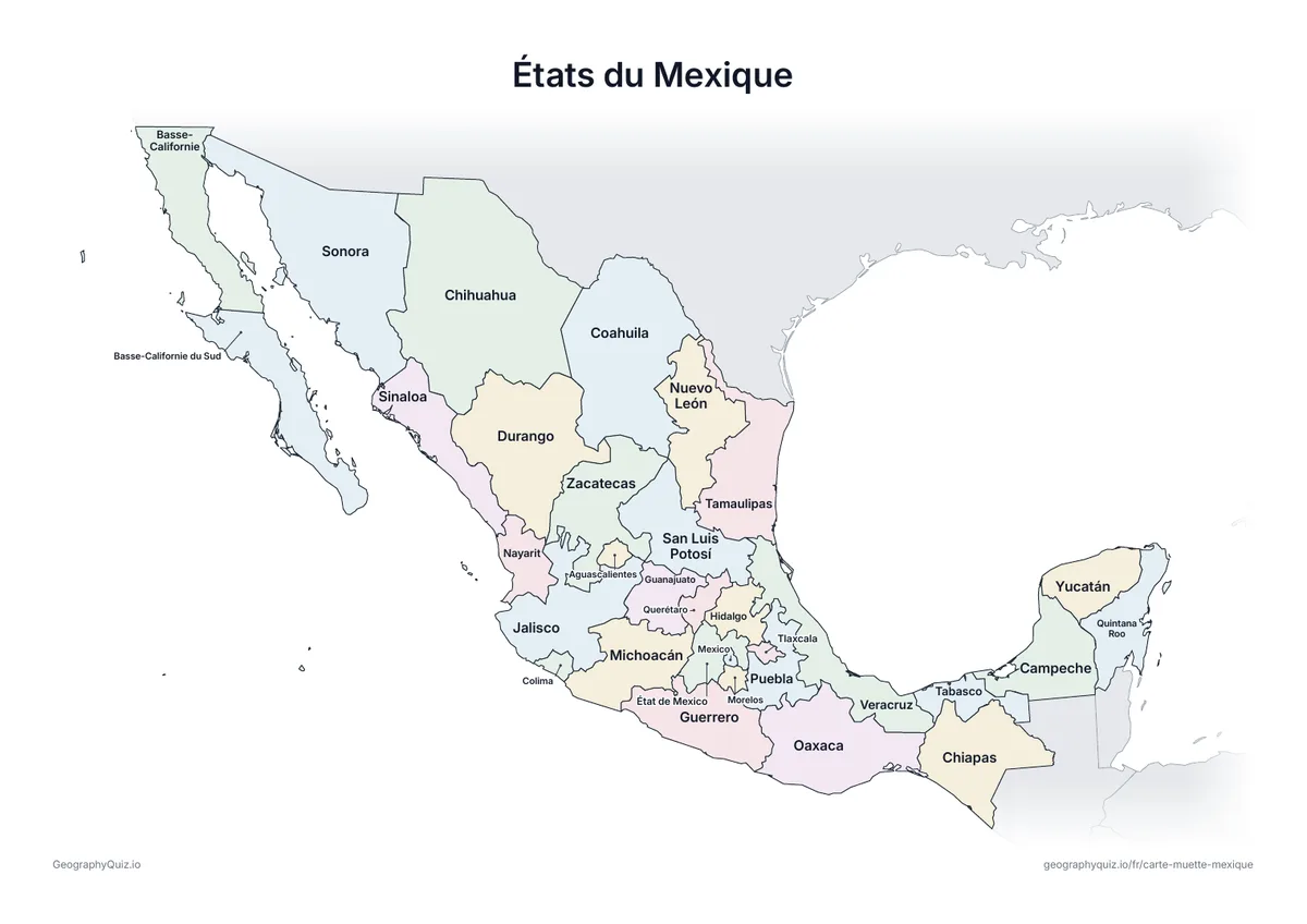 Aperçu de la fiche à imprimer « États du Mexique »