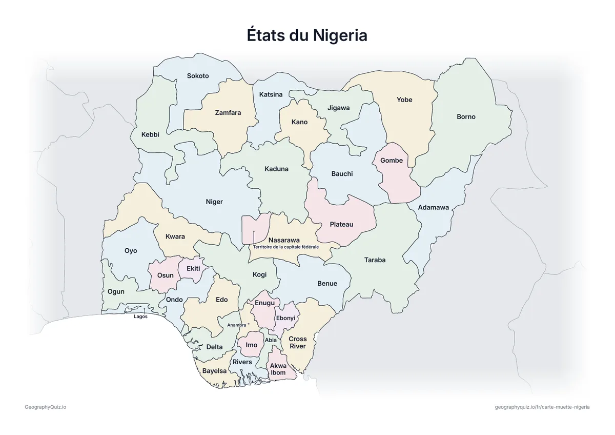 Aperçu de la fiche à imprimer « États du Nigeria »