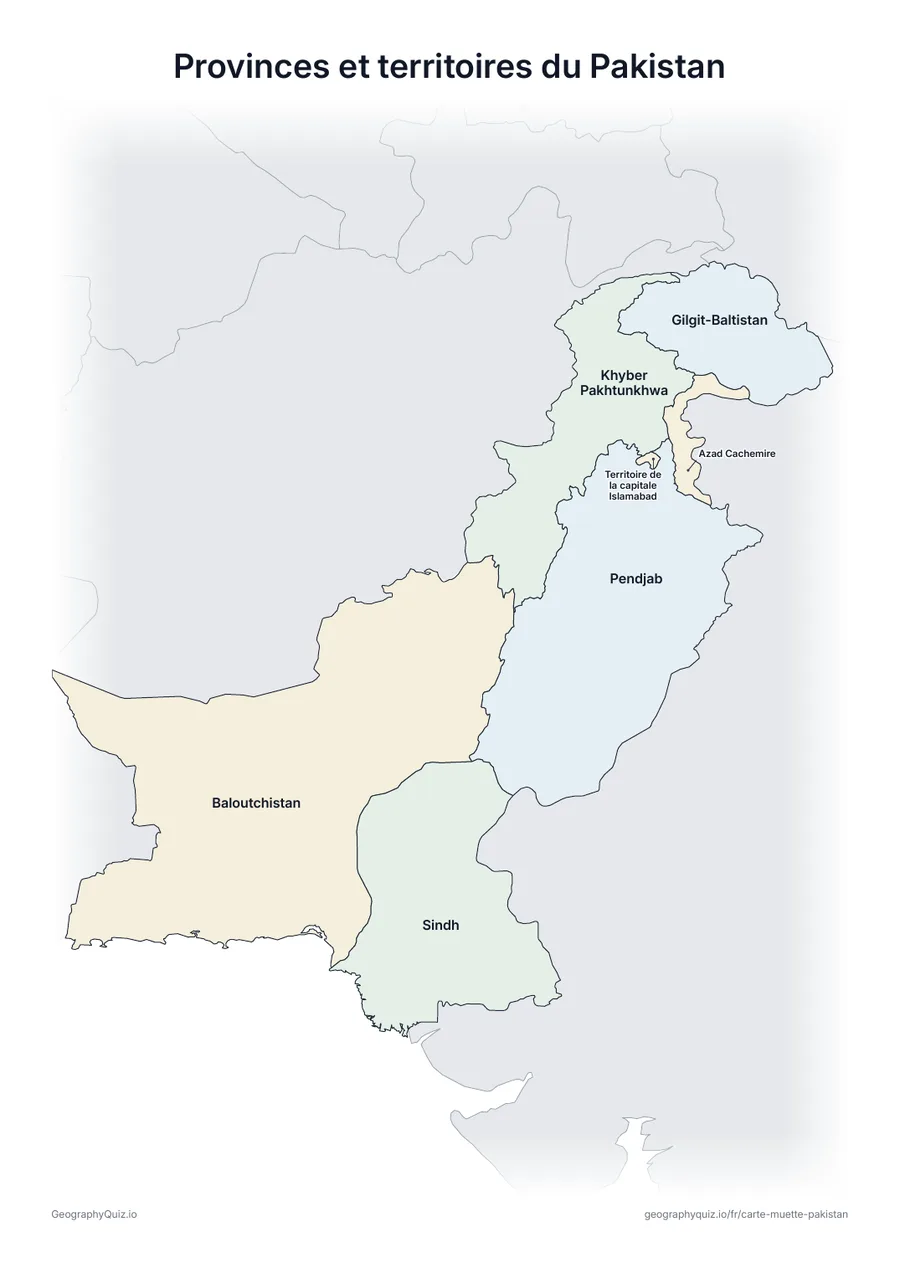Aperçu de la fiche à imprimer « Provinces et territoires du Pakistan »