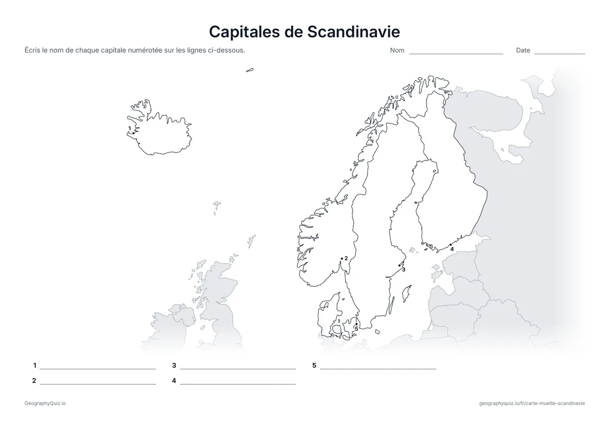 Aperçu de la fiche à imprimer « Capitales de Scandinavie »