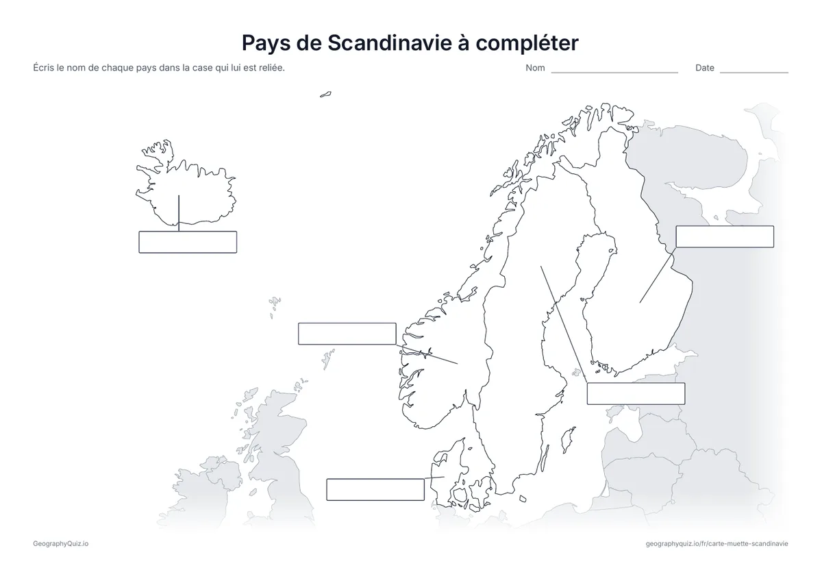 Aperçu de la fiche à imprimer « Pays de Scandinavie à compléter »