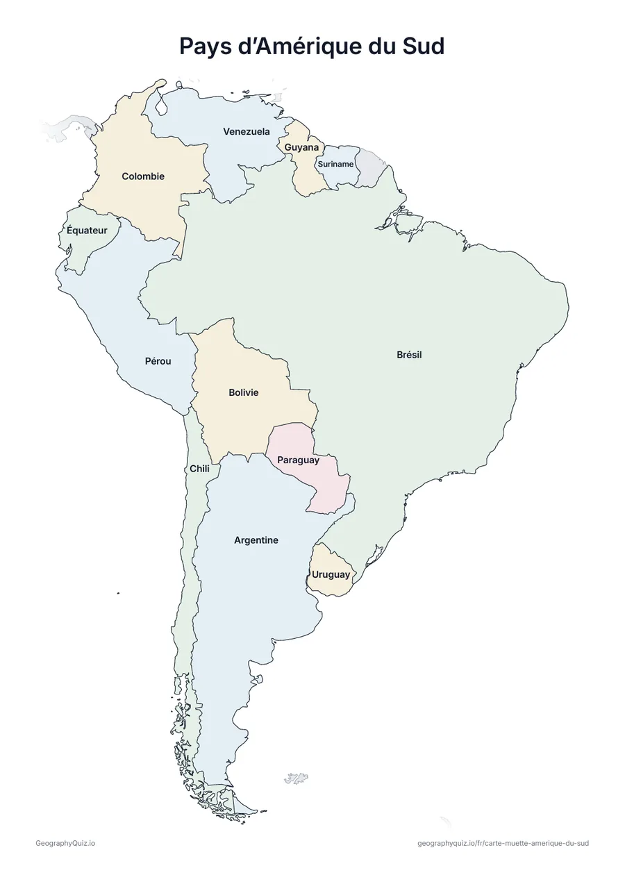 Aperçu de la fiche à imprimer « Pays d’Amérique du Sud »