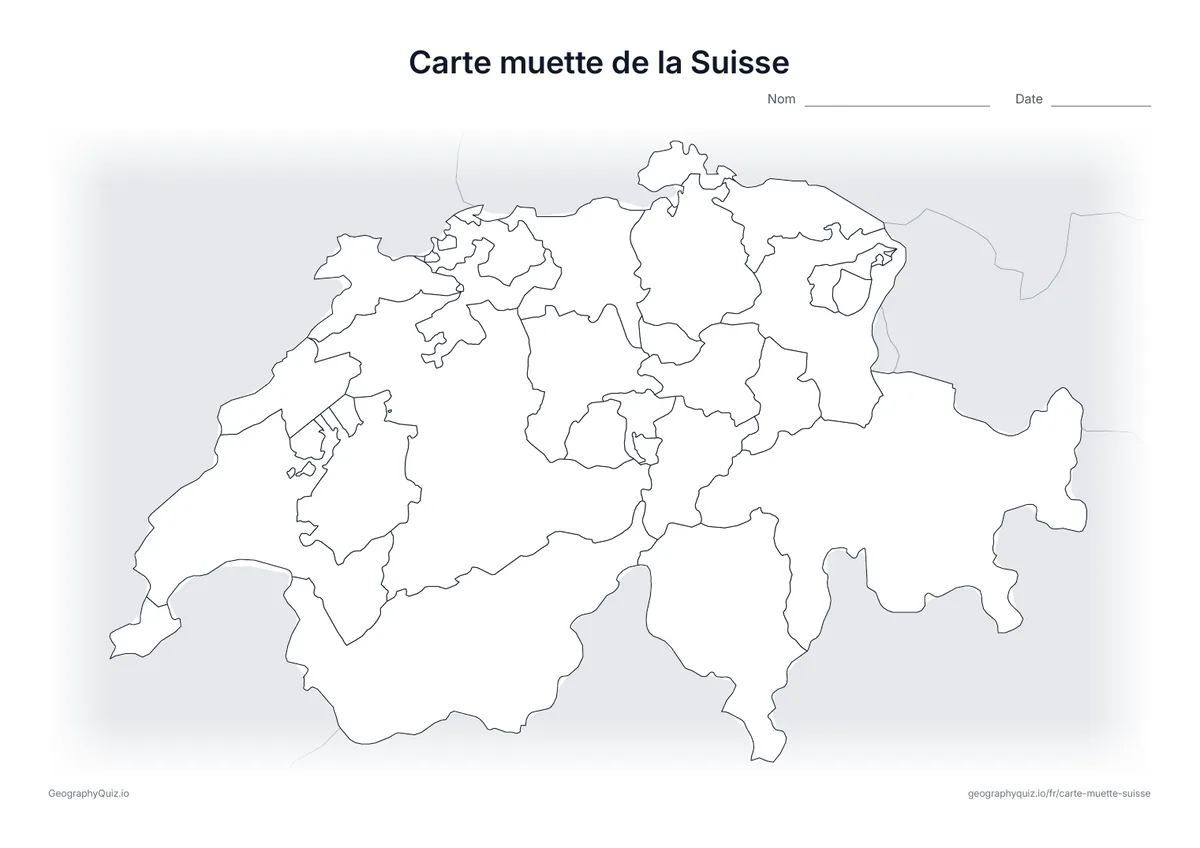 Aperçu d’une carte muette à imprimer : la Suisse