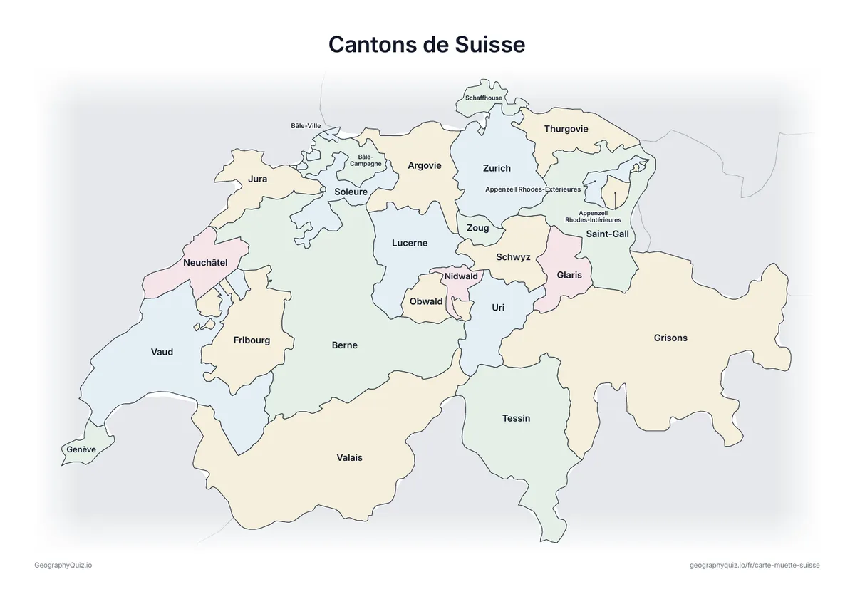 Aperçu de la fiche à imprimer « Cantons de Suisse »
