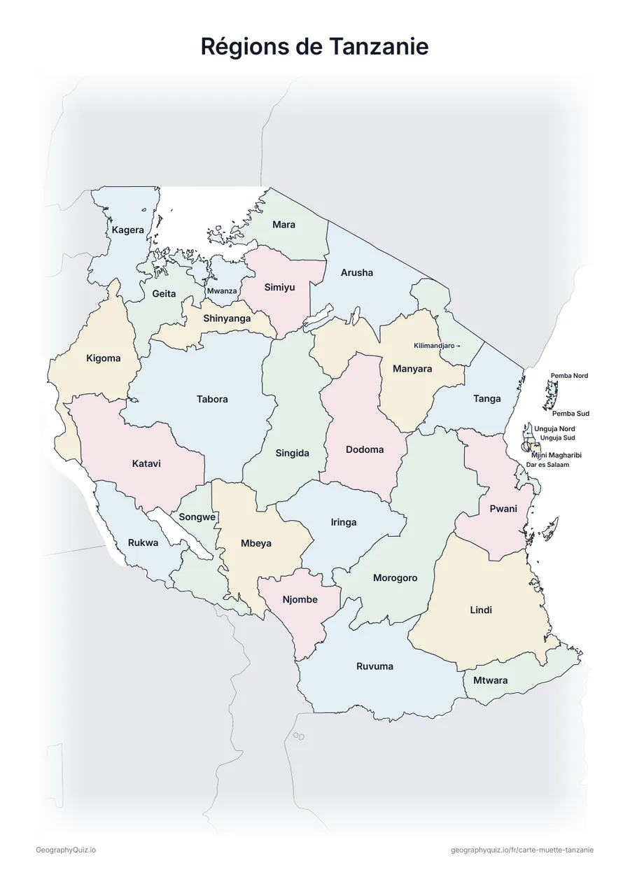 Aperçu de la fiche à imprimer « Régions de Tanzanie »