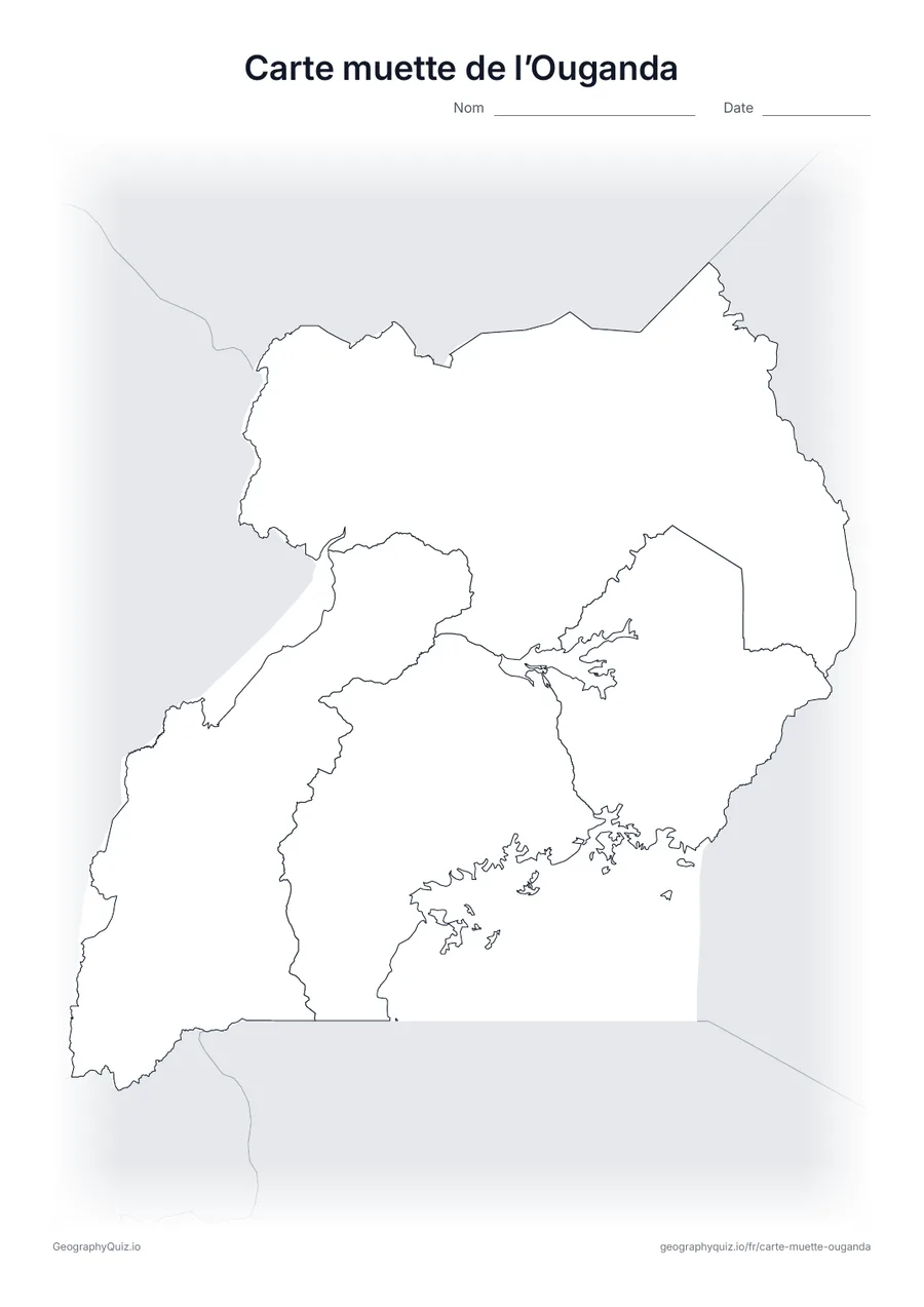 Aperçu de la fiche à imprimer « Carte muette de l’Ouganda »