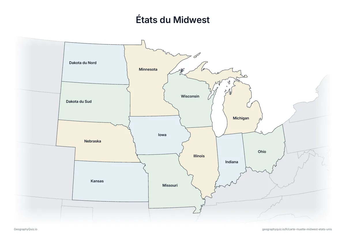 Aperçu de la fiche à imprimer « États du Midwest »