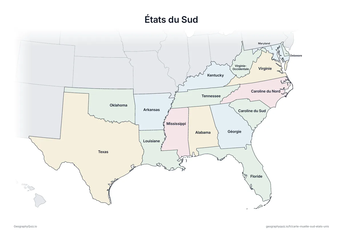 Aperçu de la fiche à imprimer « États du Sud »