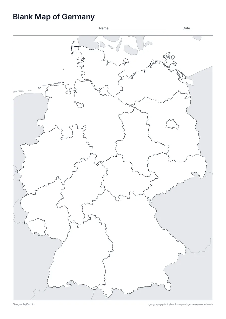 Printable blank map of Germany worksheet preview