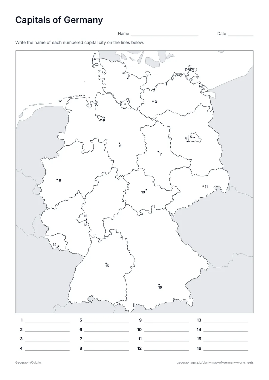 Preview of the printable capitals of germany worksheet