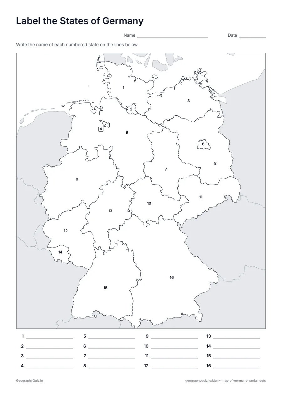 Preview of the printable label the states of germany worksheet