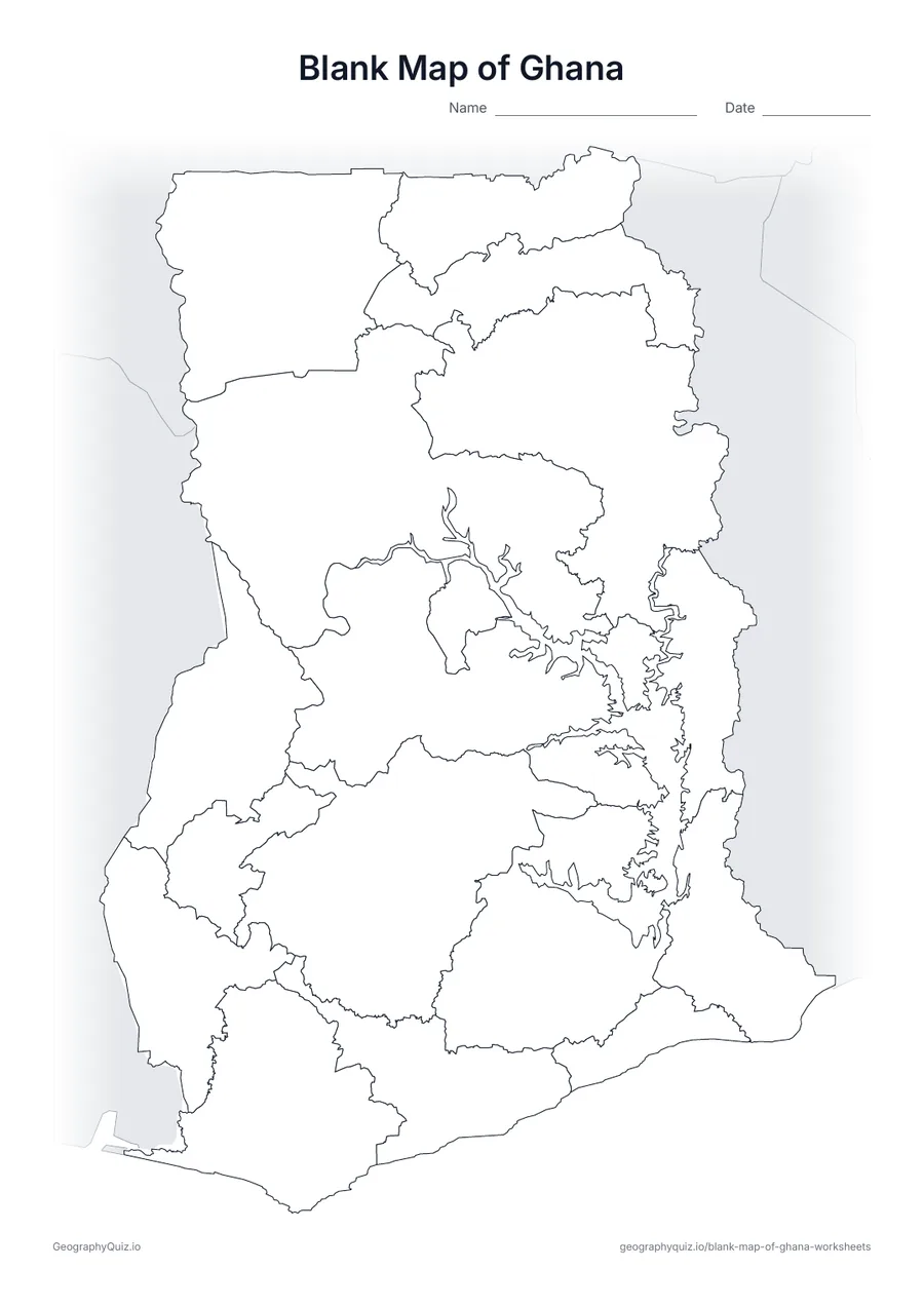 Preview of the printable blank map of ghana worksheet