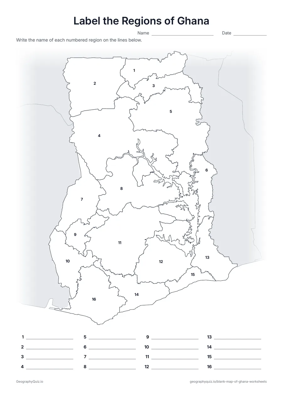Preview of the printable label the regions of ghana worksheet
