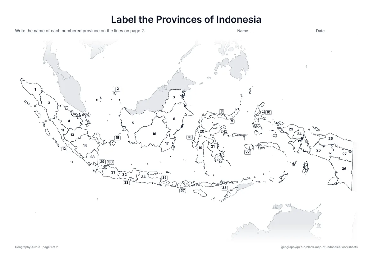 Preview of the printable label the provinces of indonesia worksheet
