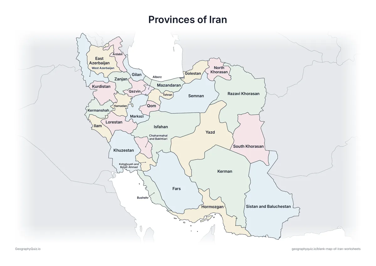 Preview of the printable provinces of iran worksheet