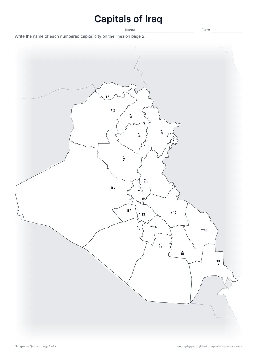 Preview of the printable capitals of iraq worksheet