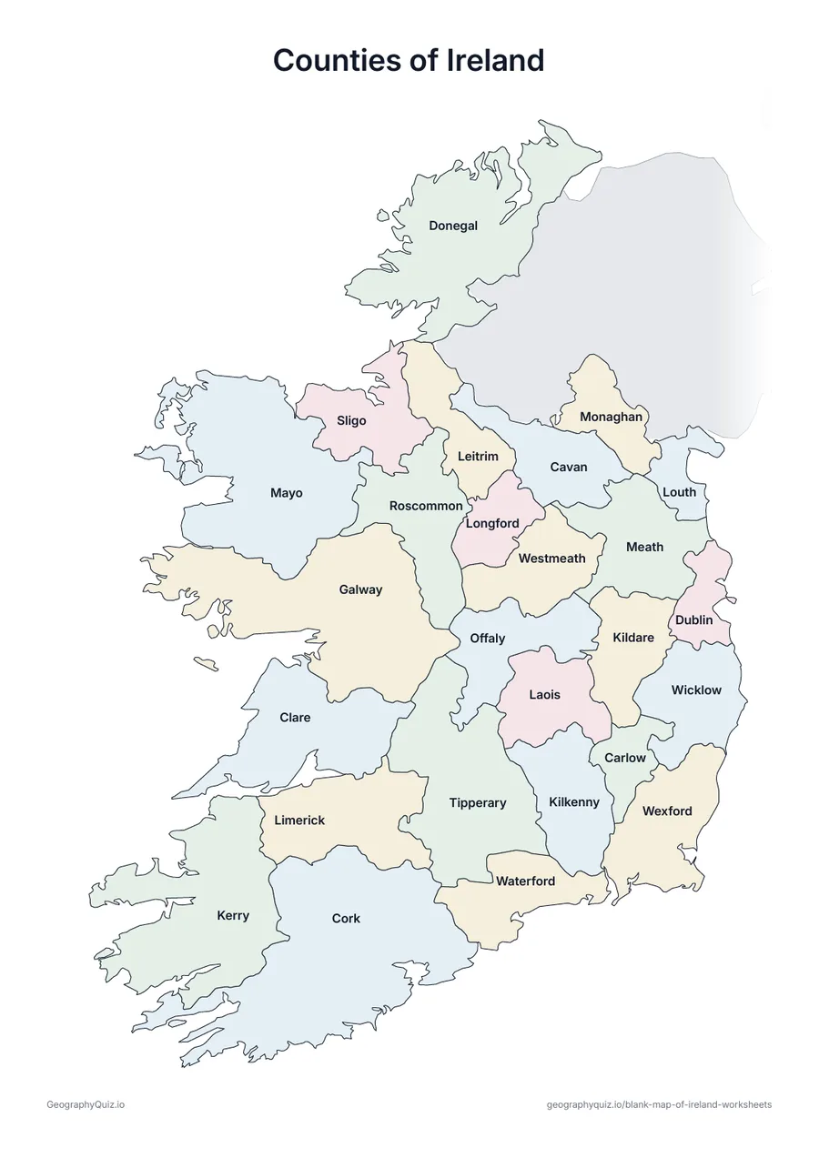 Preview of the printable counties of ireland worksheet