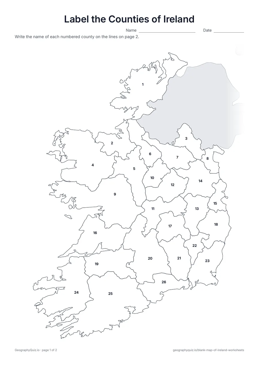 Preview of the printable label the counties of ireland worksheet