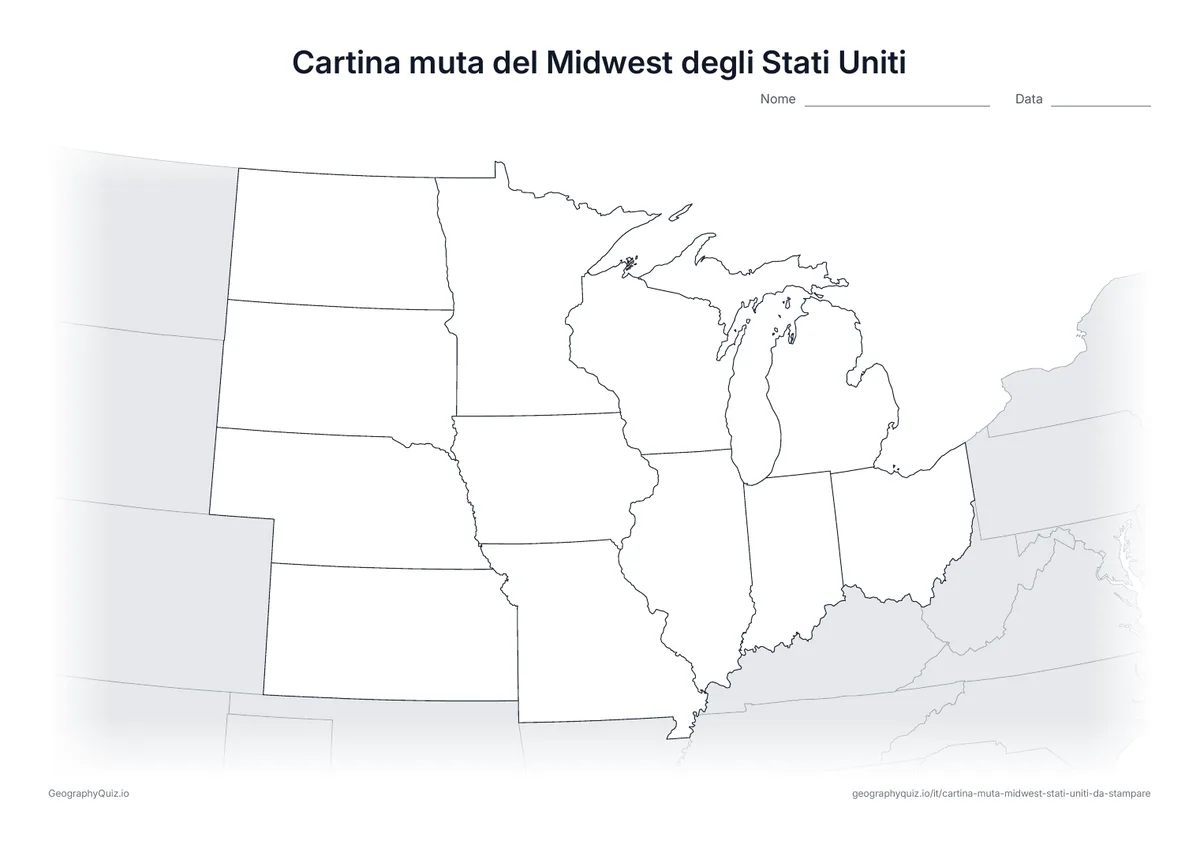 Anteprima della scheda: cartina muta – Midwest degli Stati Uniti