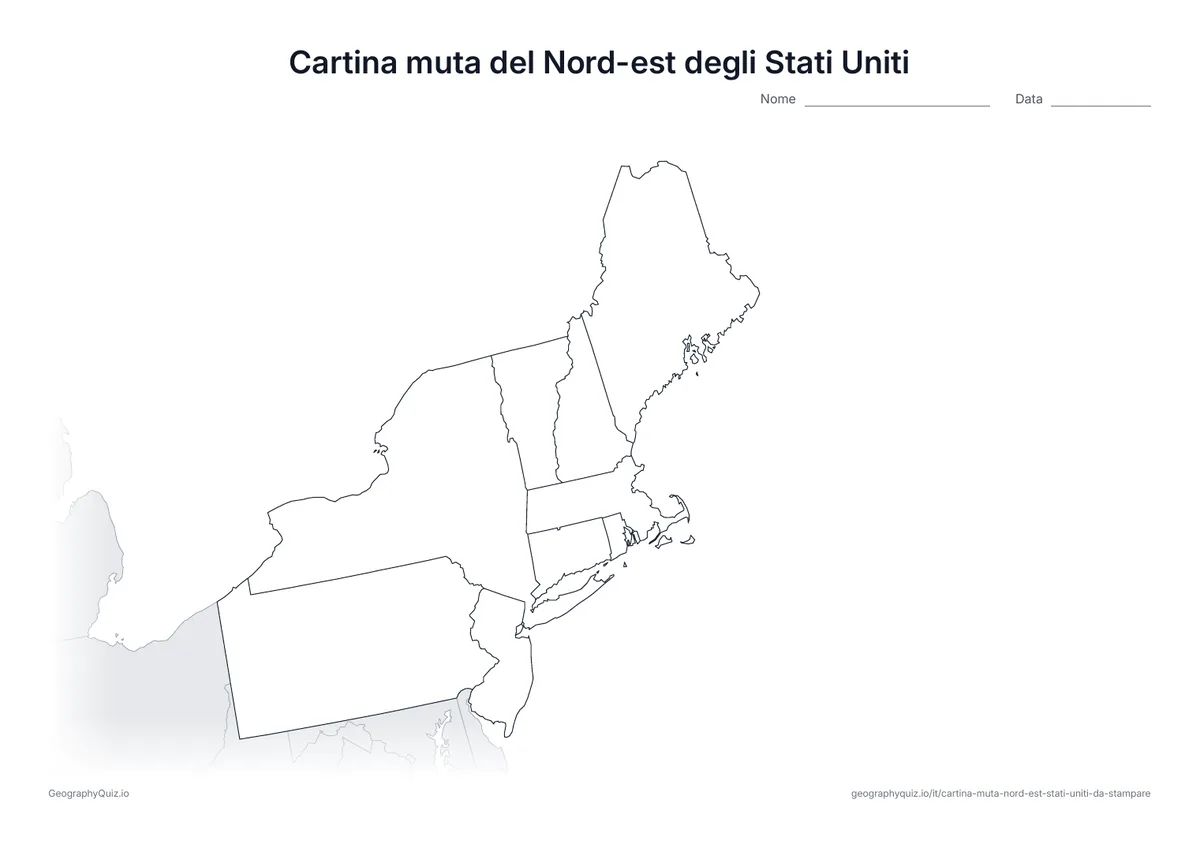 Anteprima della scheda: cartina muta – Nord-est degli Stati Uniti