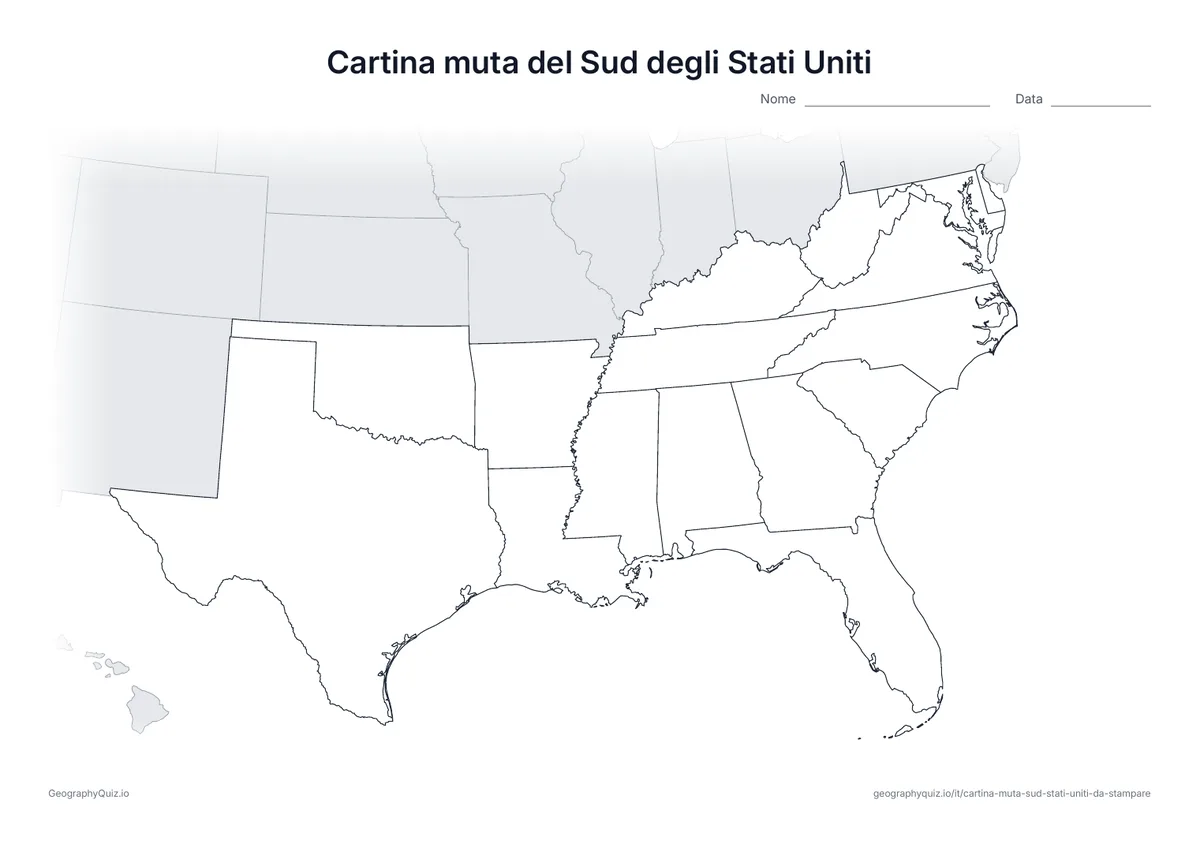 Anteprima della scheda: cartina muta – Sud degli Stati Uniti