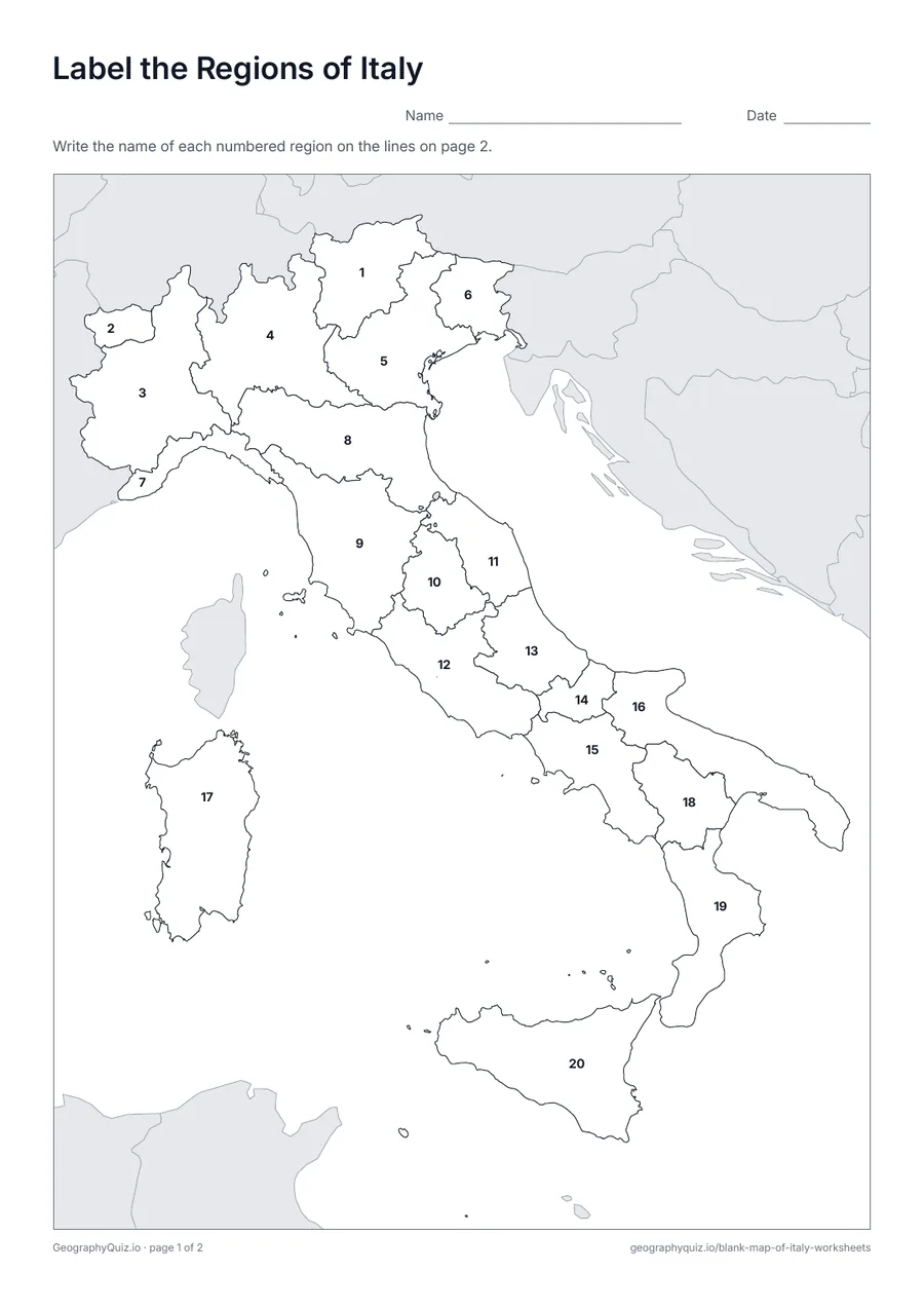Preview of the printable label the regions of italy worksheet