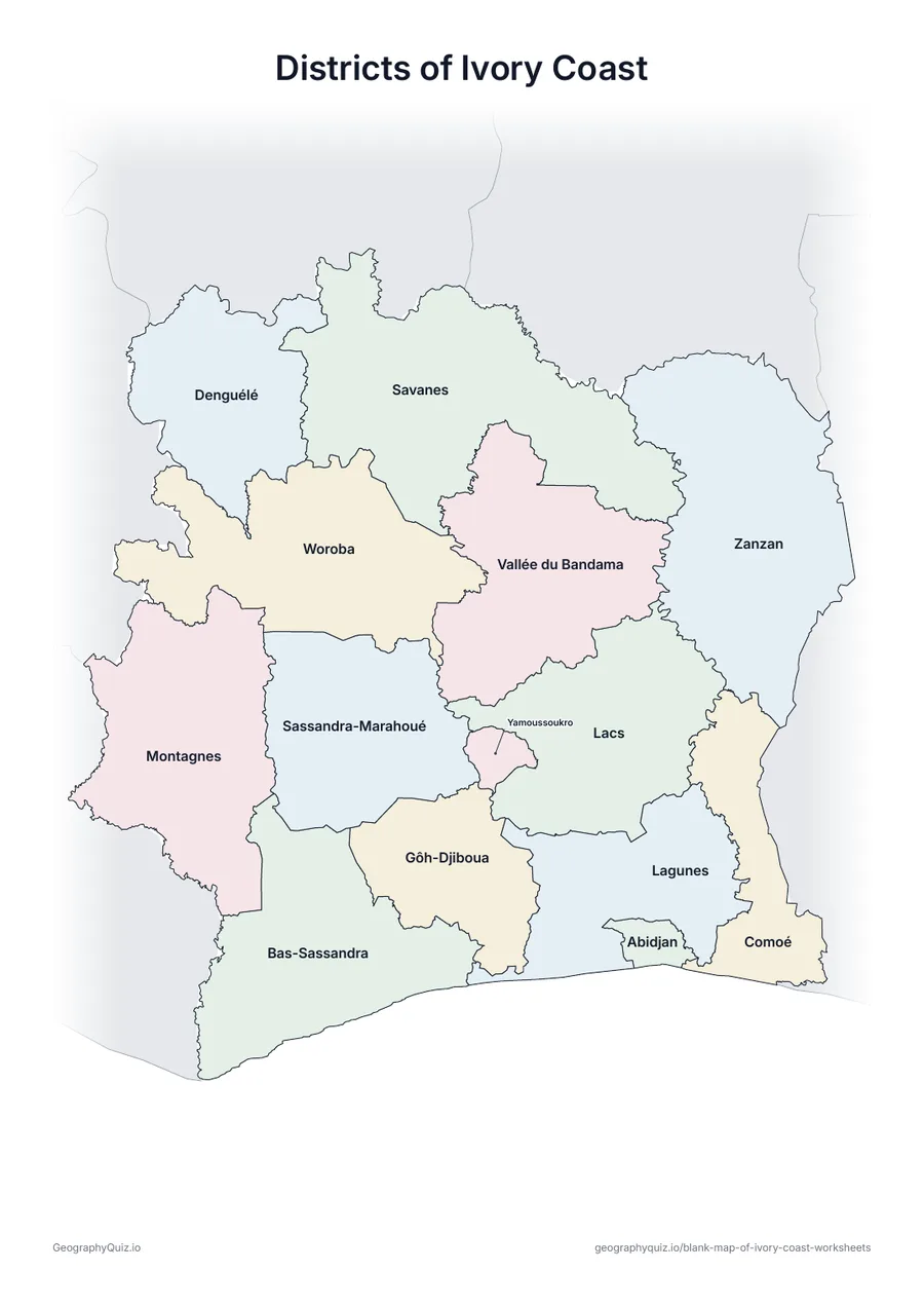 Preview of the printable districts of ivory coast worksheet