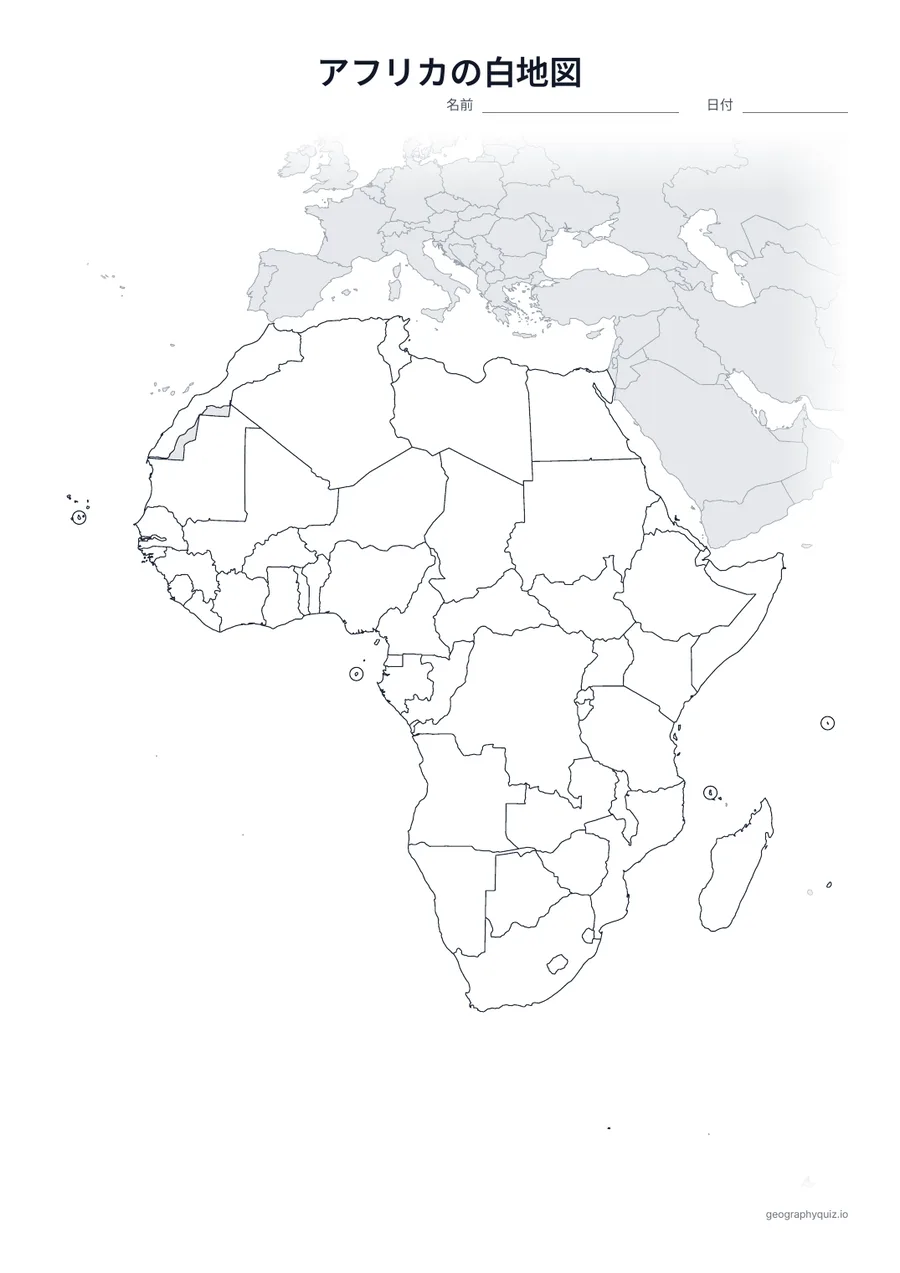 アフリカの白地図プリントの見本