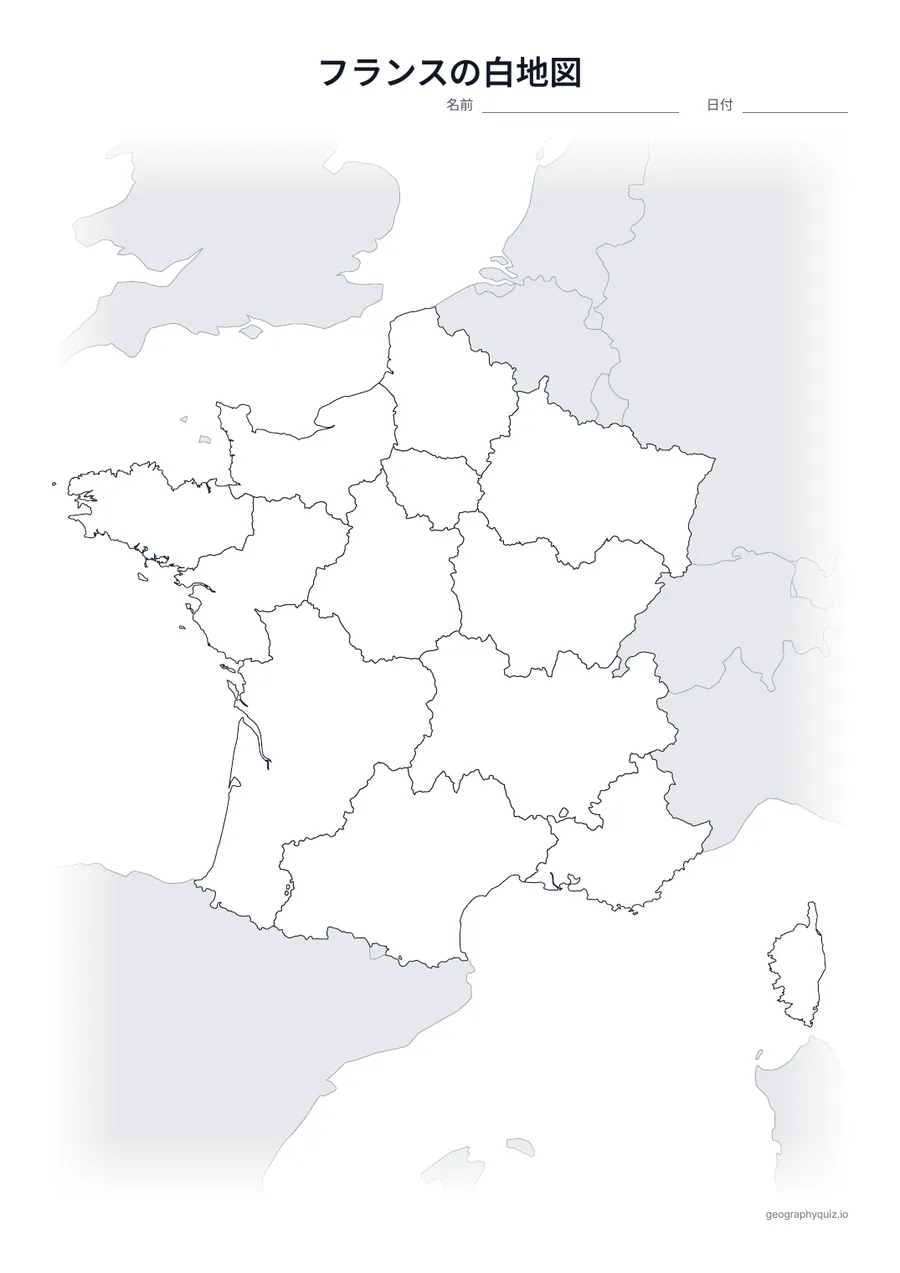 フランスの白地図プリントの見本