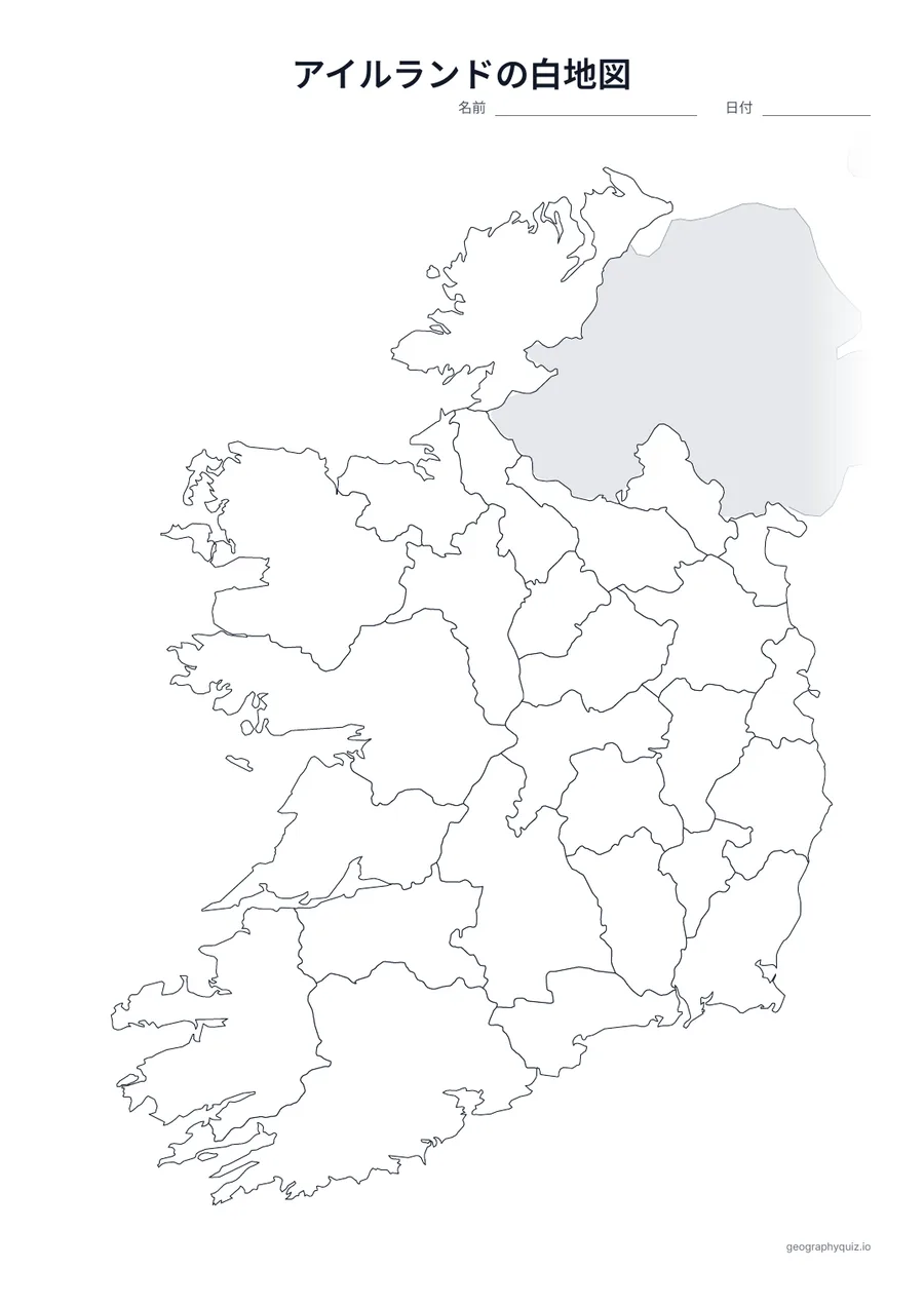 アイルランドの白地図プリントの見本