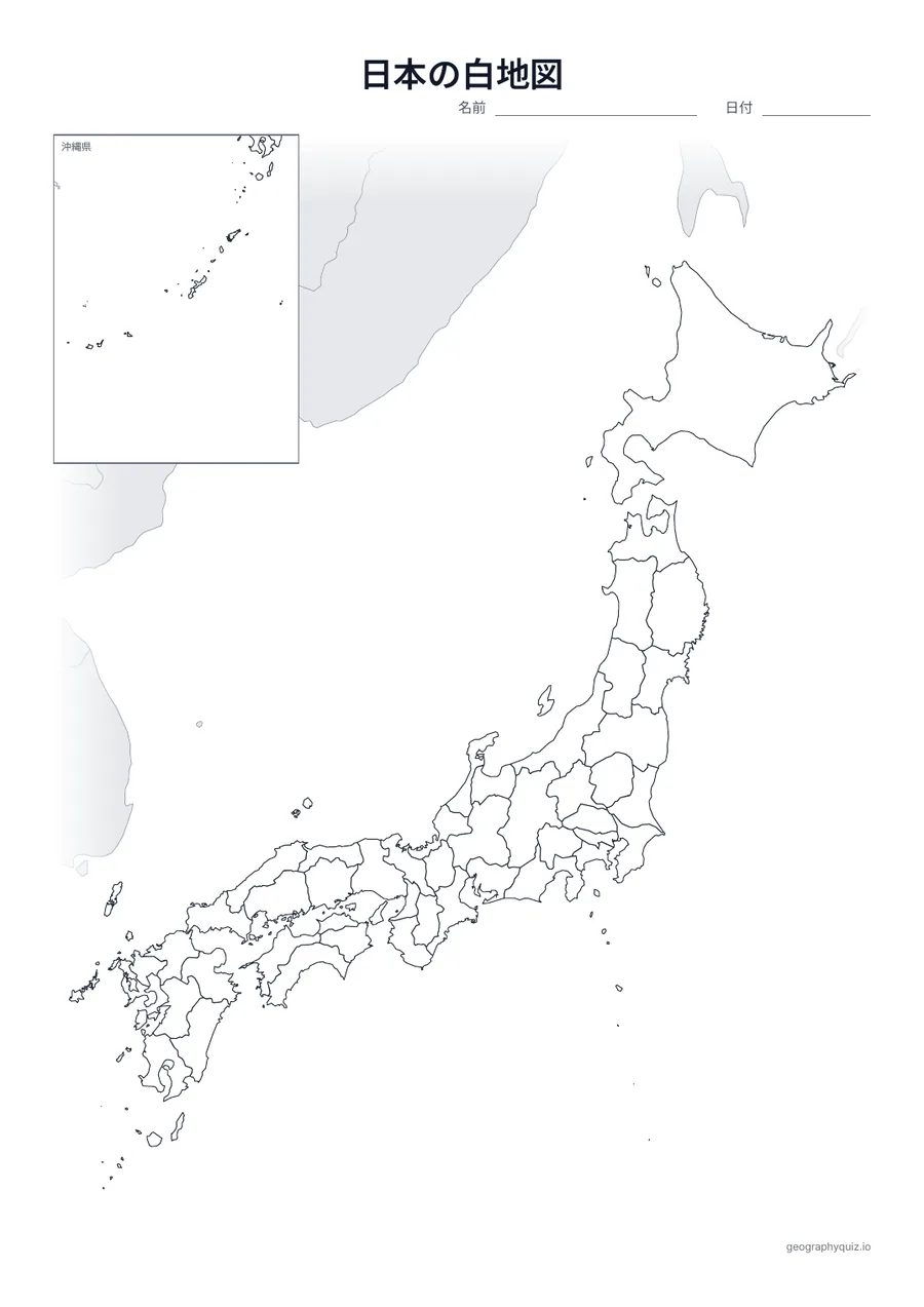 日本の白地図プリントの見本