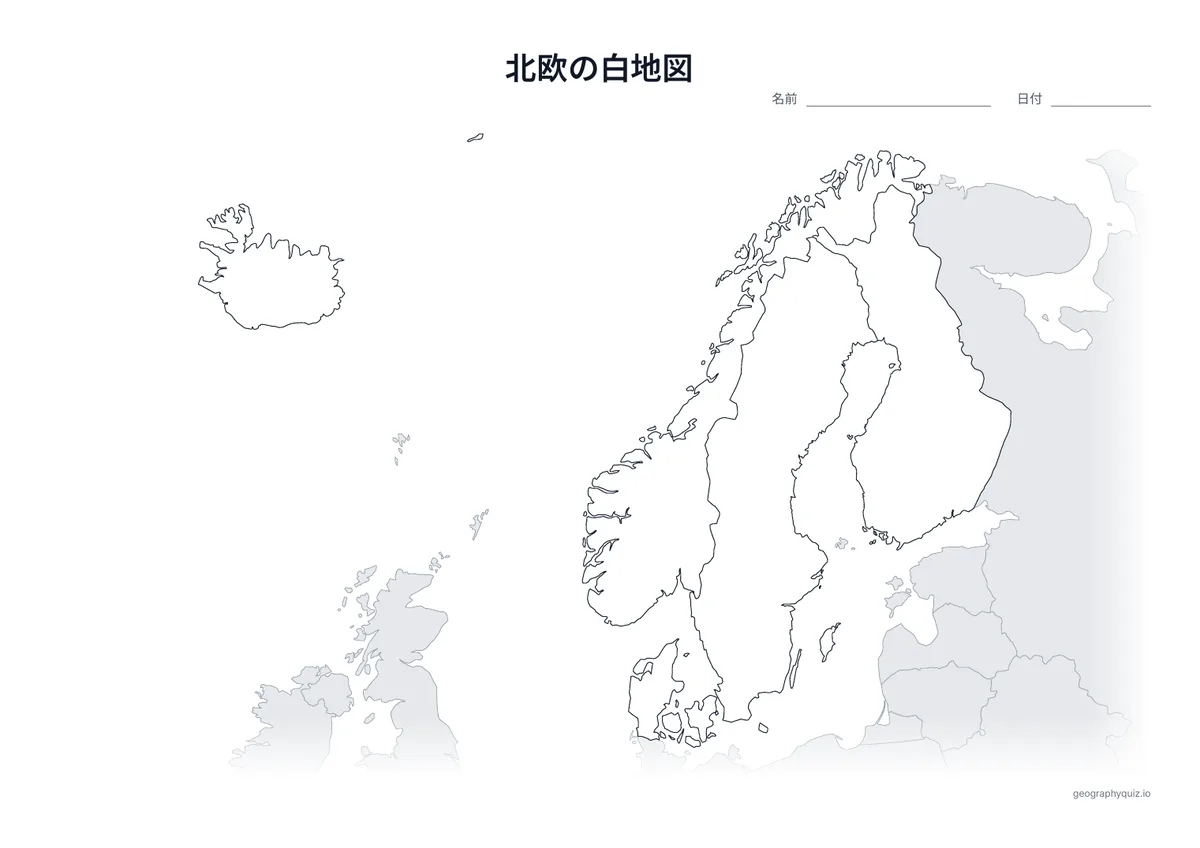 北欧の白地図プリントの見本