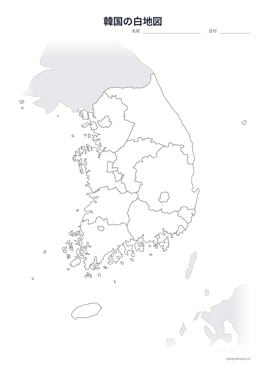 韓国の白地図プリントの見本