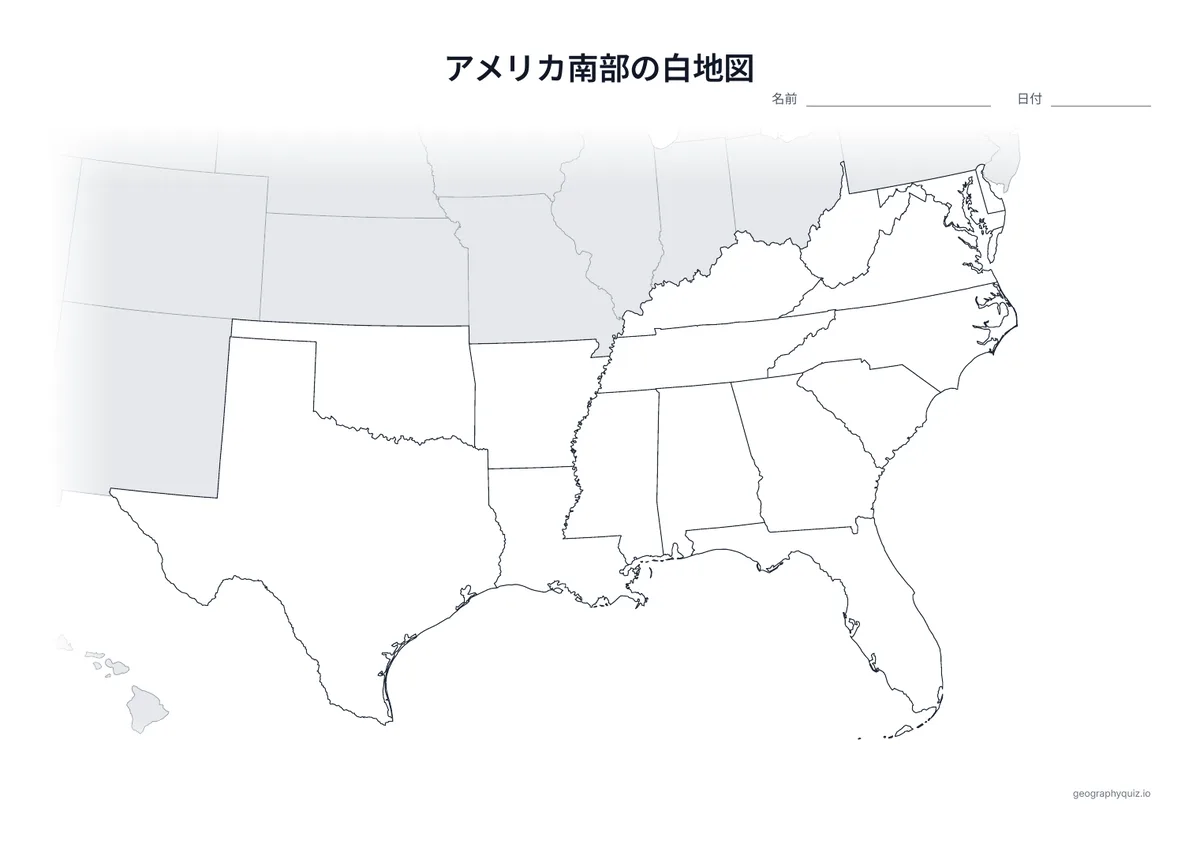 アメリカ南部の白地図プリントの見本