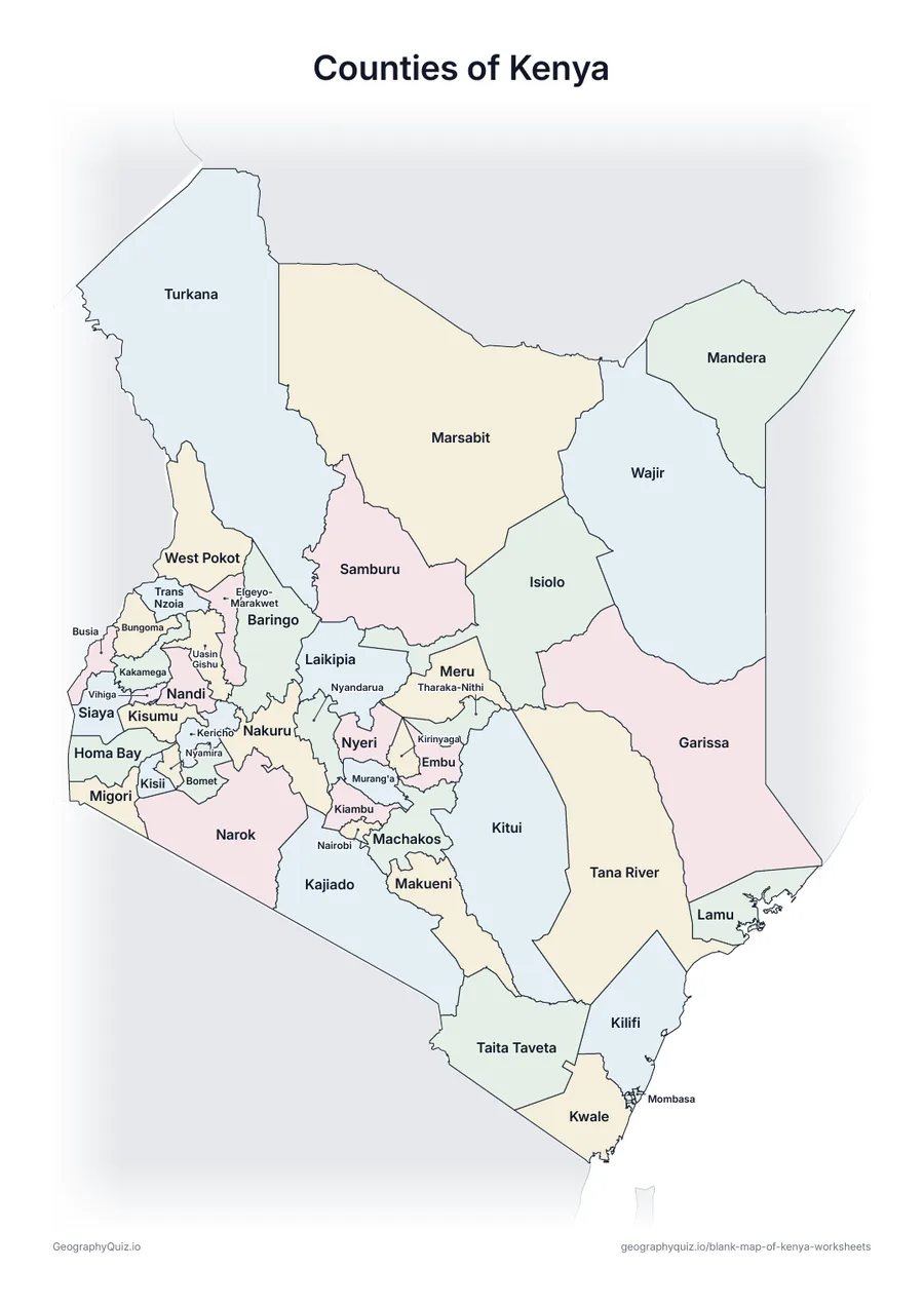 Preview of the printable counties of kenya worksheet