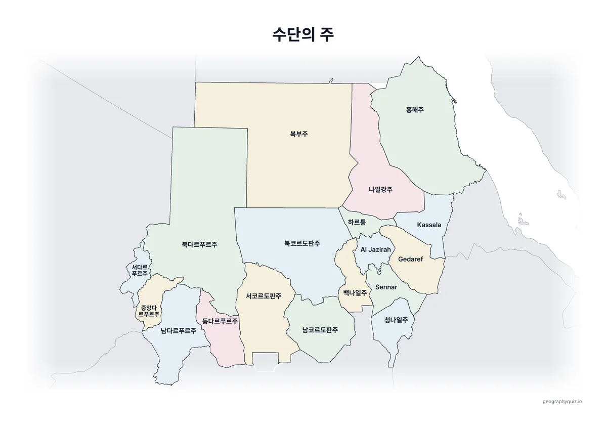 인쇄용 학습지 “수단의 주” 미리 보기: 이름을 모두 넣은 수단 지도입니다
