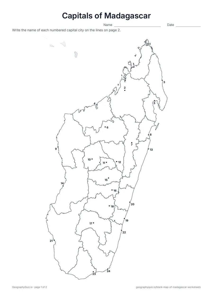 Preview of the printable capitals of madagascar worksheet