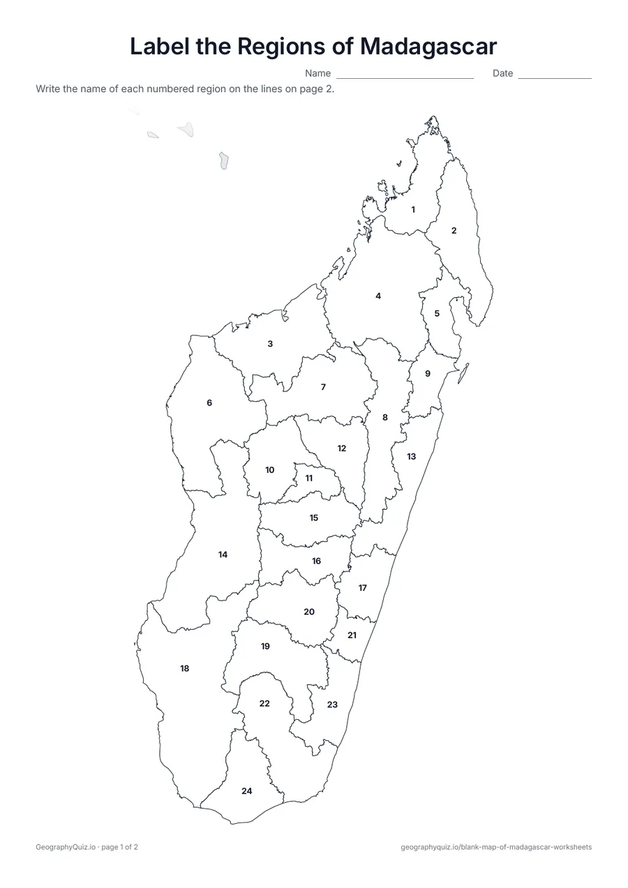 Preview of the printable label the regions of madagascar worksheet