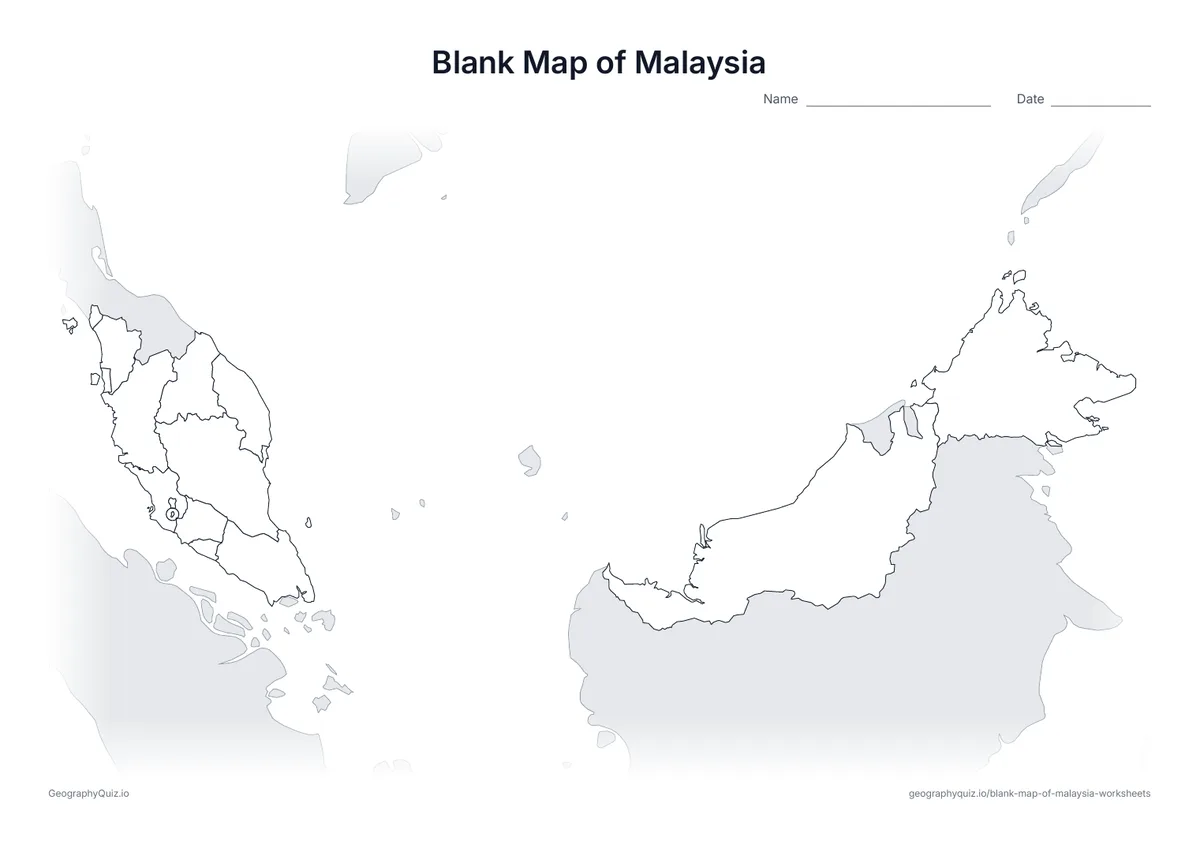 Preview of the printable blank map of malaysia worksheet