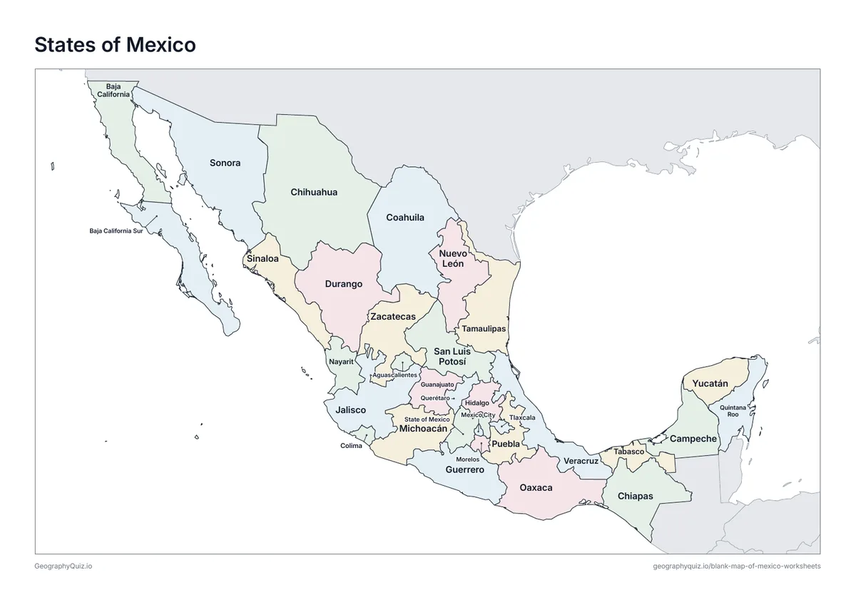 Preview of the printable states of mexico worksheet
