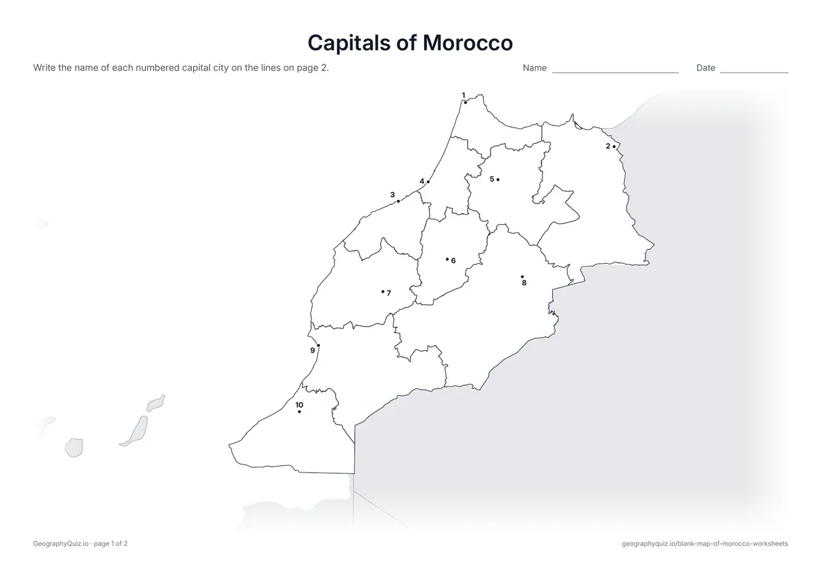 Preview of the printable capitals of morocco worksheet