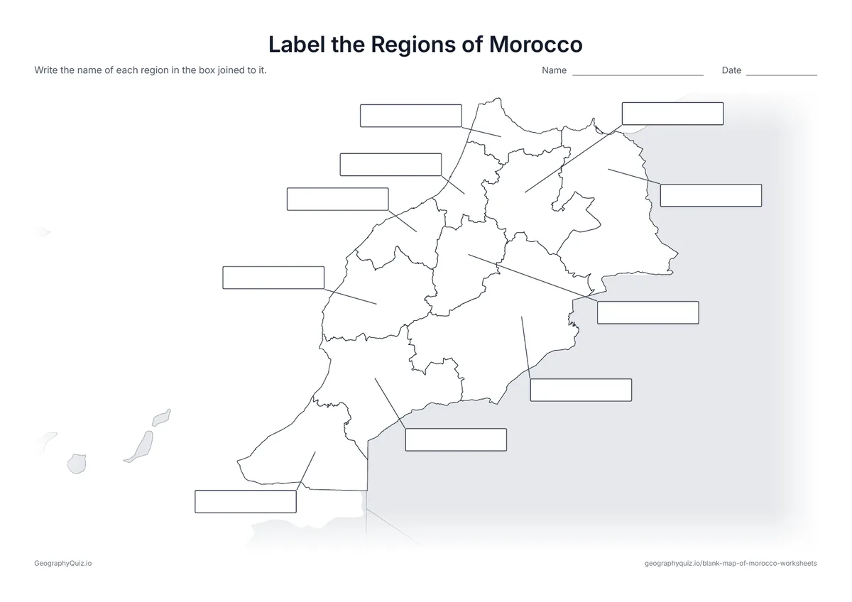 Preview of the printable label the regions of morocco worksheet