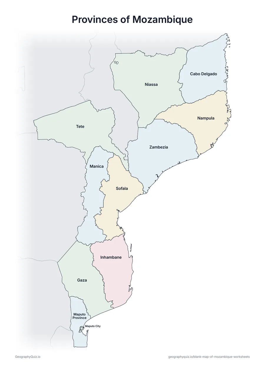 Preview of the printable provinces of mozambique worksheet