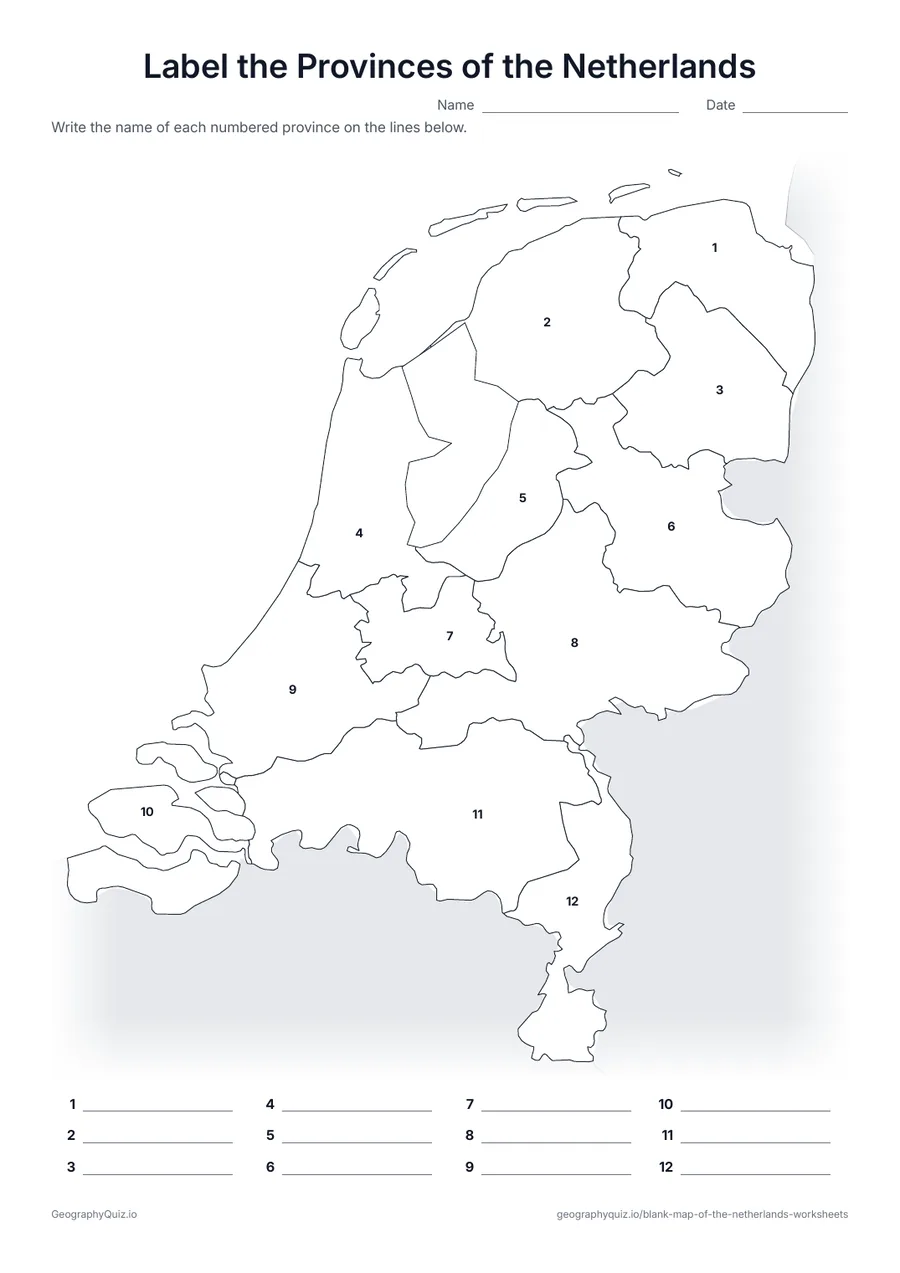 Preview of the printable label the provinces of the netherlands worksheet