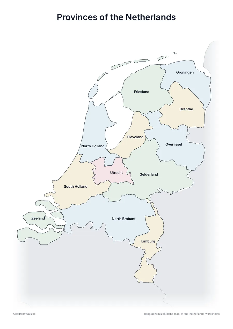Preview of the printable provinces of the netherlands worksheet