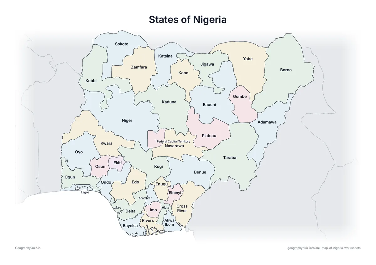 Preview of the printable states of nigeria worksheet