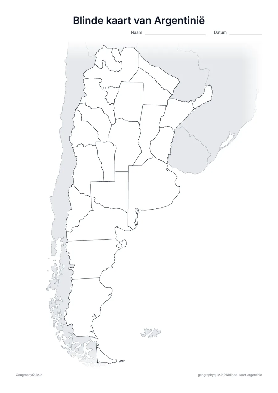 Voorbeeld van het werkblad: blinde kaart – Argentinië