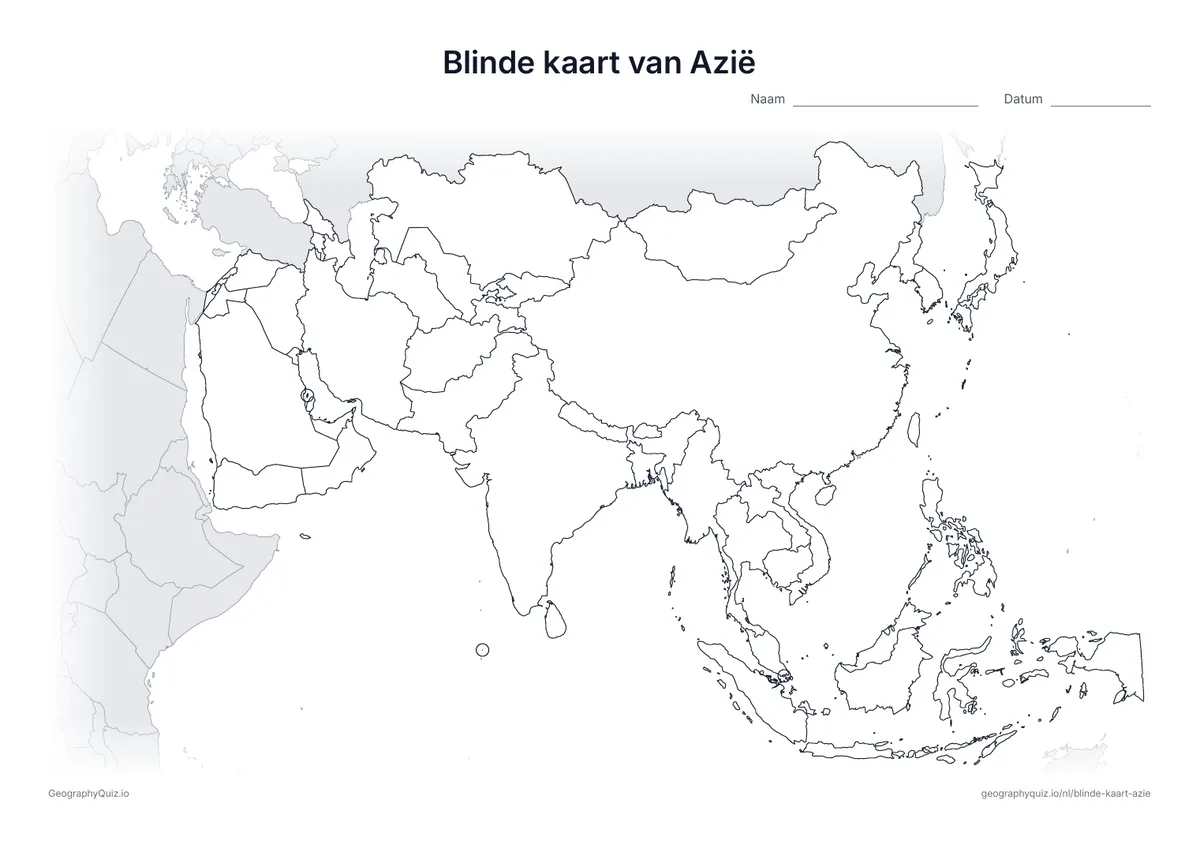 Voorbeeld van het werkblad: blinde kaart – Azië