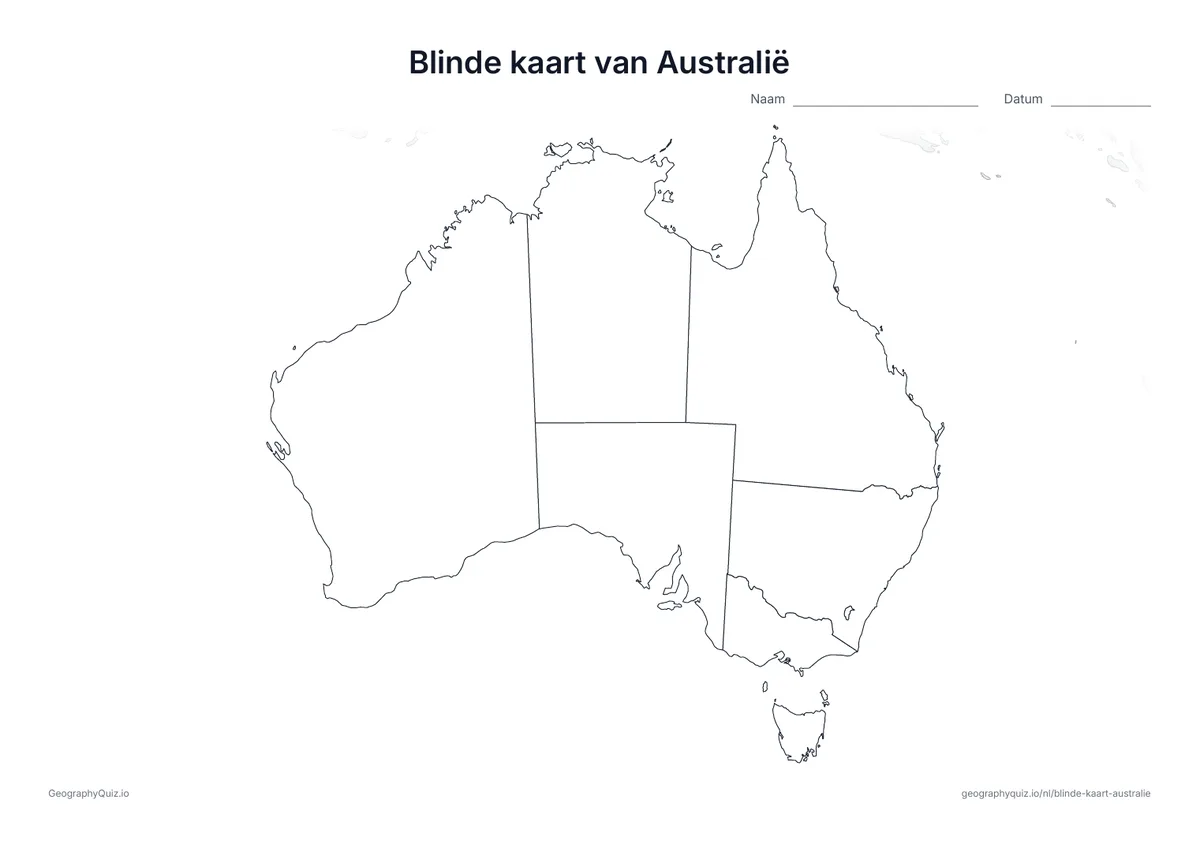 Voorbeeld van het werkblad: blinde kaart – Australië