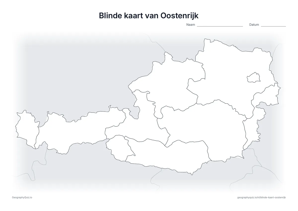 Voorbeeld van het werkblad: blinde kaart – Oostenrijk
